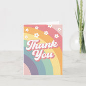 Groovyレトロ70sレインボーベビーシャワー サンキューカード (正面)