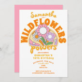 Groovyレトロ70sワイルドフラワーパワー誕生日 招待状 (正面/裏面)