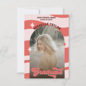 Groovyレトロ70s卒業ピンクレッドヴィンテージアーチ 招待状 (正面)