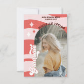 Groovyレトロ70s卒業ピンクレッドヴィンテージアーチ 招待状 (正面)