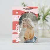 Groovyレトロ70s卒業ピンクレッドヴィンテージアーチ 招待状 (スタンド正面)