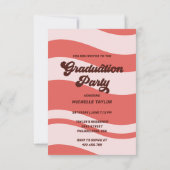 Groovyレトロ70s卒業ピンクレッドヴィンテージアーチ 招待状 (裏面)