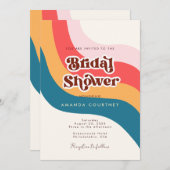 Groovyレトロ70s波線フォトブライダルシャワー 招待状 (正面/裏面)