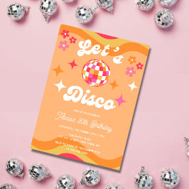 Groovyレトロ70s Let's Disco Any Age誕生日 招待状