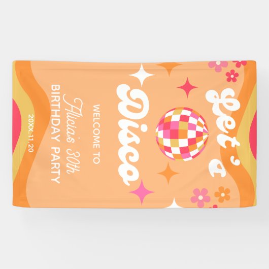 Groovyレトロ70s Let's Disco Any Age誕生日 横断幕 (横)