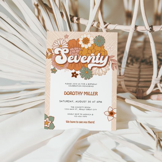 Groovyレトロ70th誕生日パーティー 招待状