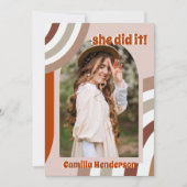 GroovyレトロBoho Arch写真卒業 案内状 (正面)