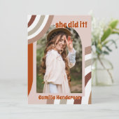 GroovyレトロBoho Arch写真卒業 案内状 (スタンド正面)