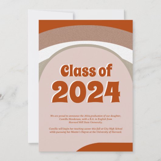 GroovyレトロBoho Arch写真卒業 案内状 (裏面)