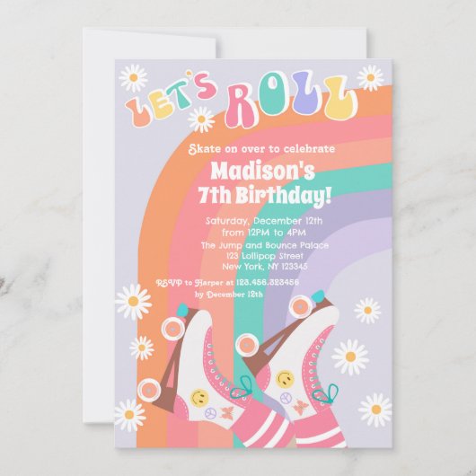Groovyローラスケートレトロ誕生日招待状 招待状 (正面)