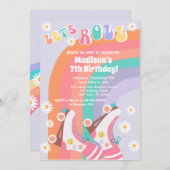 Groovyローラスケートレトロ誕生日招待状 招待状 (正面/裏面)