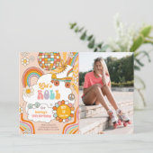 Groovyローラスケートレトロ70sレインボー誕生日 招待状 (スタンド正面)