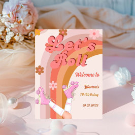 Groovyローラースケッ転がクのレトロウェルカムサイン 台座サイン