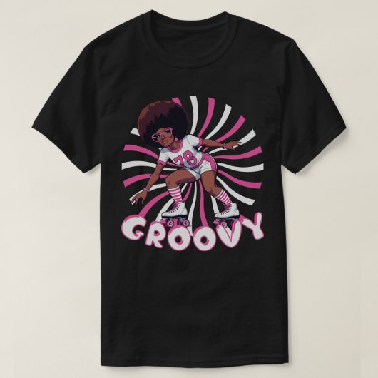 Groovyローラースケーター – レトロ70sビーブ tシャツ (デザイン正面)