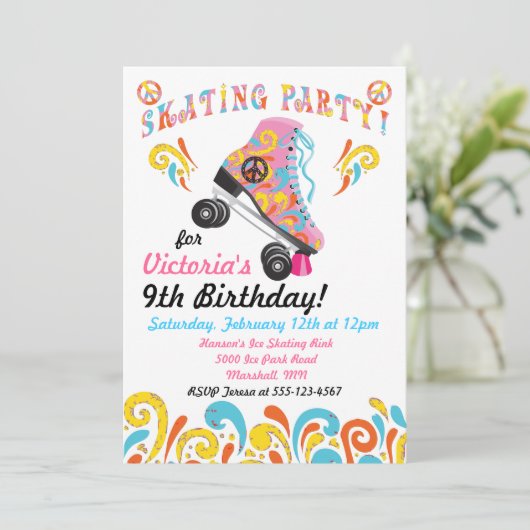 Groovyローラースケートで滑るパーティの招待状 招待状 (スタンド正面)