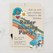 Groovyローラースケートで滑る誕生日パーティー 招待状 (正面/裏面)
