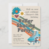 Groovyローラースケートで滑る誕生日パーティー 招待状 (正面)