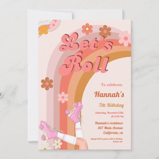 Groovyローラ転がスケート誕生日部 招待状 (正面)