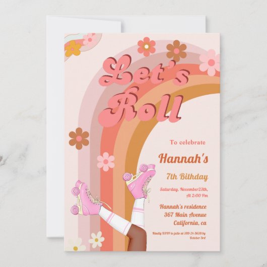 Groovyローラ転がスケート誕生日部 招待状 (正面)