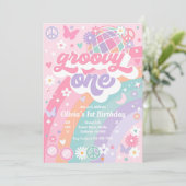 Groovyワンパステルピンクレインボー1st誕生日パーティー 招待状 (スタンド正面)