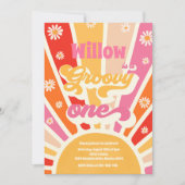 Groovyワンヒッピー1stバースデーサンシャインデイジー 招待状 (正面)