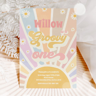 Groovyワンヒッピー1stバースデーサンシャインデイジー 招待状