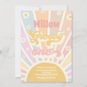 Groovyワンヒッピー1stバースデーサンシャインデイジー 招待状 (正面)