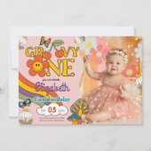 Groovyワンフラワー誕生日フォト招待状 招待状 (正面)