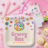 Groovyワンレトロディスコボール1st誕生日パーティー ペーパープレート (パーティー)