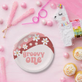 Groovyワンレトロデイジーボホフローラ最初の誕生日 ペーパープレート (パーティー)