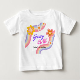 Groovyワンレトロレインボー1st誕生日 ベビーTシャツ