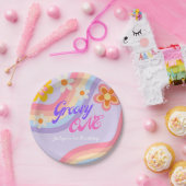 Groovyワンレトロレインボー1st誕生日 ペーパープレート (パーティー)