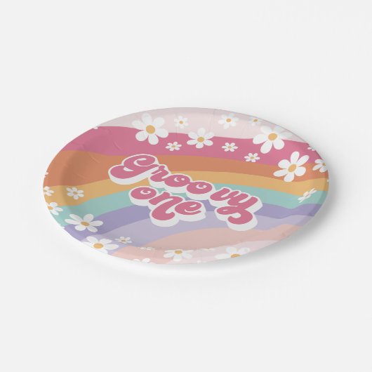 Groovyワンレトロレインボー1st誕生日 ペーパープレート (アングル)