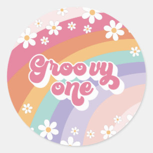Groovyワンレトロレインボー1st誕生日 ラウンドシール