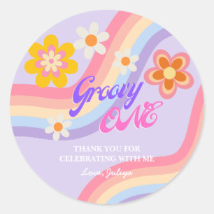 Groovyワンレトロレインボー1st誕生日 ラウンドシール