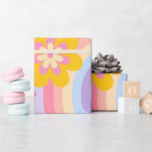 Groovyワンレトロレインボー1st誕生日 ラッピングペーパー (ベビーシャワー)