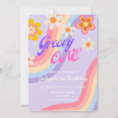Groovyワンレトロレインボー1st誕生日 招待状 (正面)
