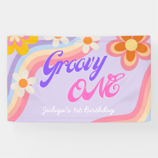 Groovyワンレトロレインボー1st誕生日 横断幕 (横)