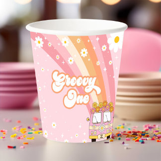 Groovyワンレトロレインボー1st誕生日 紙コップ
