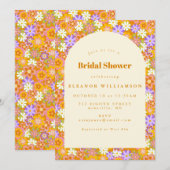 Groovyヴィンテージオレンジパープルフローラブライダルシャワー 招待状 (正面/裏面)