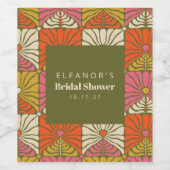 Groovyヴィンテージグリーンフローラブライダルシャワーカスタム ワインラベル (シングルラベル)