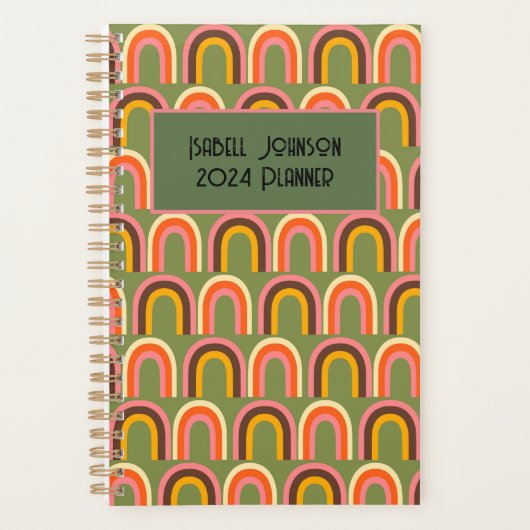 Groovyヴィンテージスタイルレインボーウェーブカラーフル プランナー手帳 (正面)