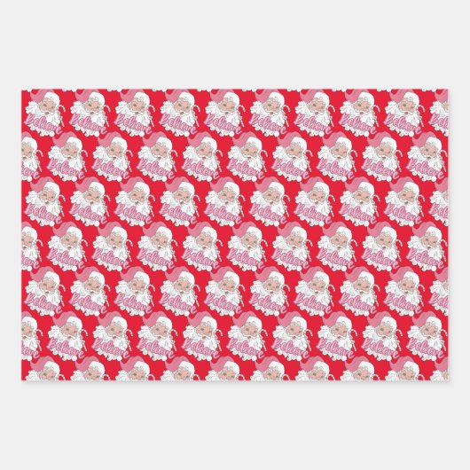 Groovyヴィンテージピンクサンタクロース信じクリスマス ラッピングペーパーシート (正面3)