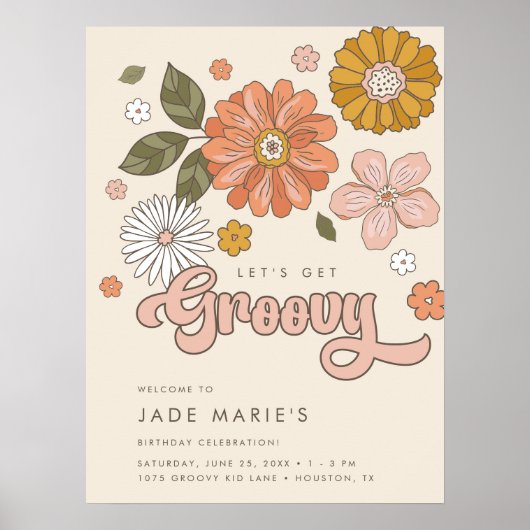 Groovyヴィンテージフローラ女子誕生日 ポスター (正面)