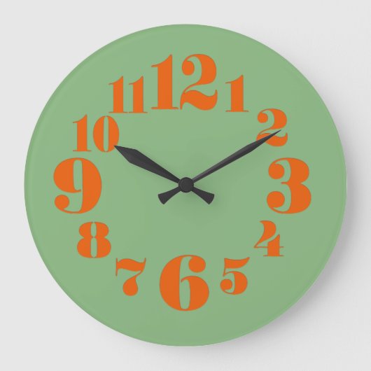 Groovyヴィンテージ/レトロ1970sオレンジと緑 ラージ壁時計 (正面)