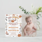 Groovy不気味 Halloweenかわいい誕生日の写真2 招待状 (スタンド正面)