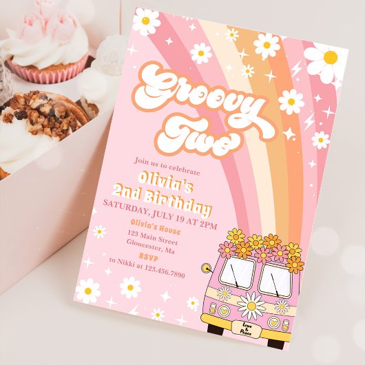 Groovy二レトロレインボー2nd誕生日招待状 招待状