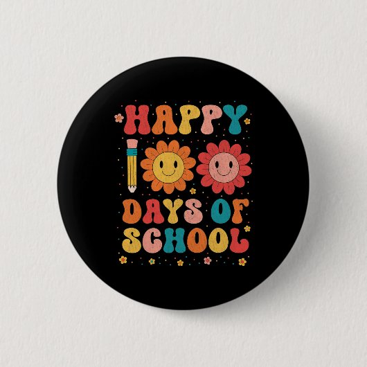Groovy先生学生100th Day Of School Happy 1 缶バッジ (正面)