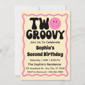 Groovy女の子2歳の誕生日 招待状 (正面)