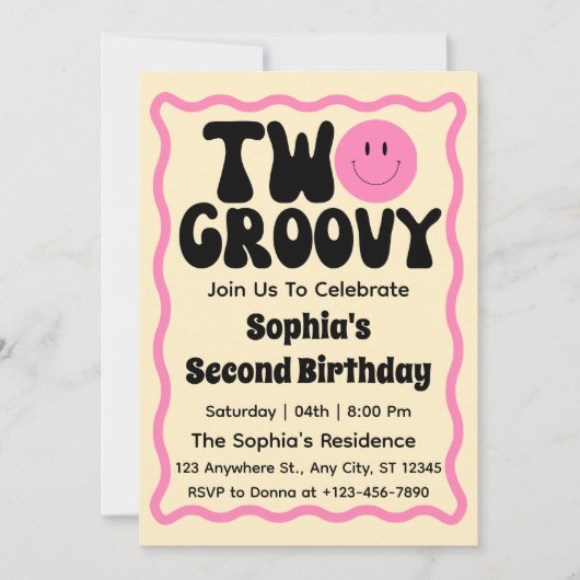 Groovy女の子2歳の誕生日 招待状 (正面)